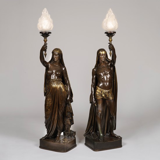 A Pair of Figural Porte-Lumières, Cast by Barbedienne