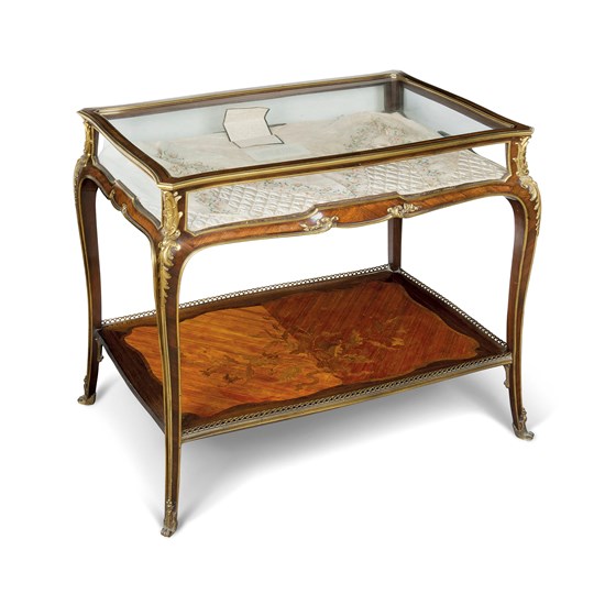 An Ormolu-Mounted Marquetry Table Vitrine by Mellier & Co