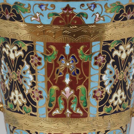 A Pair of Gilt Bronze and Champlevé Enamel Vases
