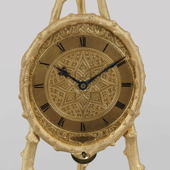 An Extraordinary Rustic Tripod Table Clock by Thomas Cole