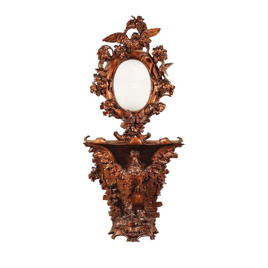 An Italian Carved Walnut Console Table & Mirror