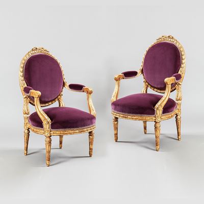 A Pair of Giltwood Fauteuils in the Louis XVI Manner