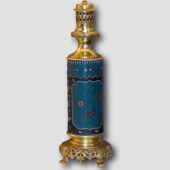 Pair of Cylindrical Lamps in Cloisonne Enamel