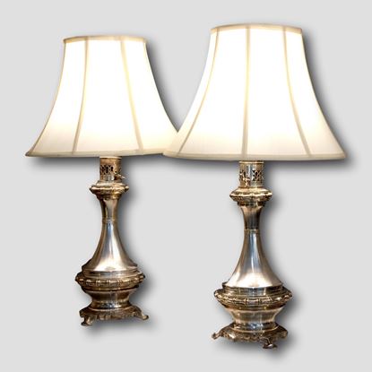 Pair of silver plated bronze Japanese lamps 