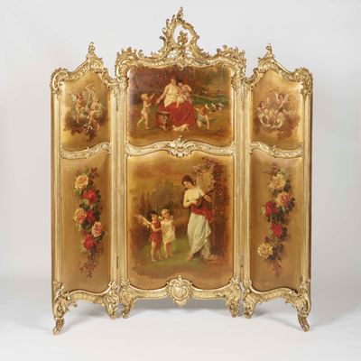 A Three-Fold Vernis Martin Screen In the Louis XV Manner