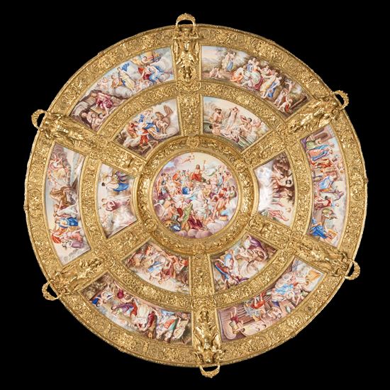A Fine Viennese Enamel Dish Depicting Scenes from Classical Antiquity