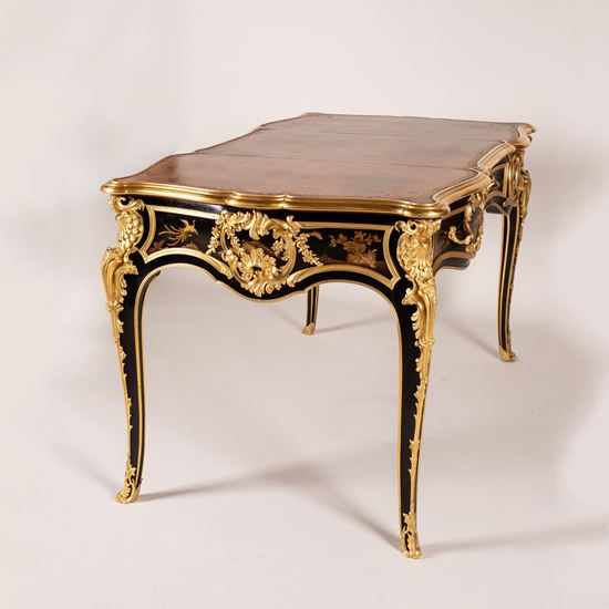 A Lacquer-Mounted Bureau Plat In the Louis XV Style by Beurdeley