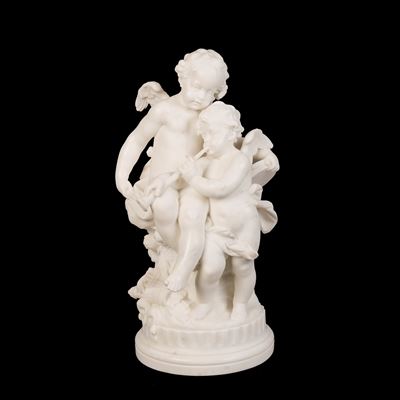 An Italian Carved Sculptural Group of Eros & Erato