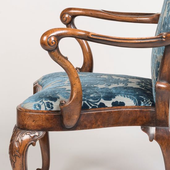 A Pair of Walnut George II Style Armchairs In the manner of Giles Grendey