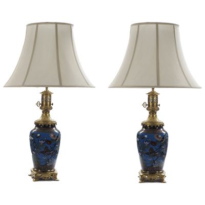 A Pair of Chinese Cloisonné Vases Mounted as Lamps