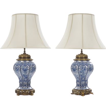 A Pair of Dutch Delft Porcelain Vase Lamps