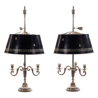 A Pair of French Silver Plated Bouillotte Lamps