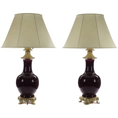 A Pair of Chinese Sang de Boeuf Vase Lamps