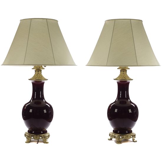 A Pair of Chinese Sang de Boeuf Vase Lamps