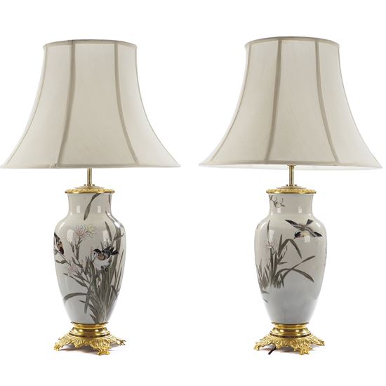 A Pair of Japanese Porcelain Baluster Vase Lamps