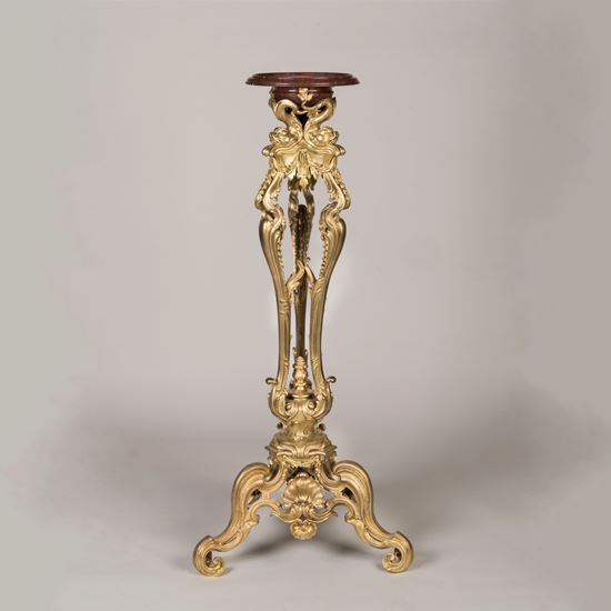 An Impressive Gilded Bronze Marble Top Torchère In the Louis XV Style