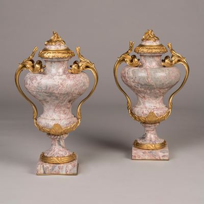 A Pair of Fleur de Pêcher Marble Vases In the Louis XV Manner