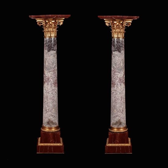 A Pair of Ormolu-Mounted Marble Pedestals