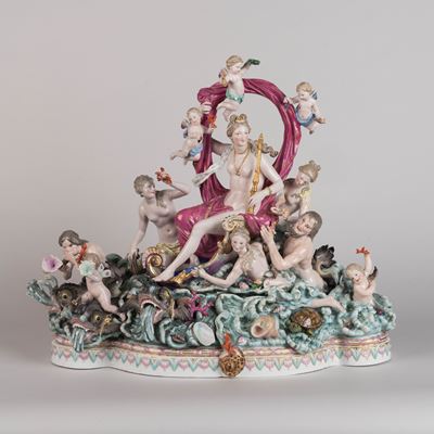 A large and finely decorated Meissen porcelain group of "The Triumph of Galatea", Saxony