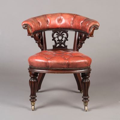A Mid-19th Century Carved Mahogany Desk Chair