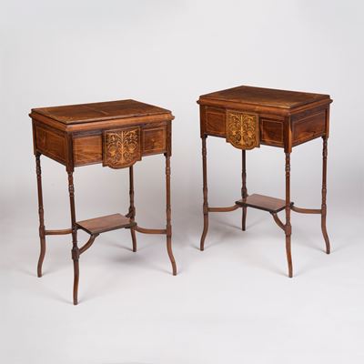 A Pair of Marquetry Inlaid Rosewood Jardinières