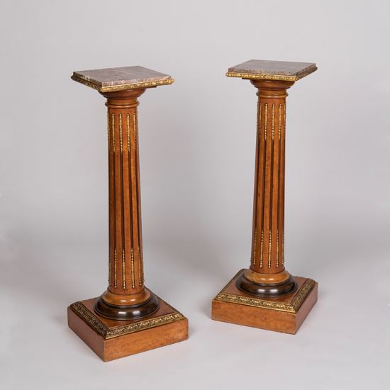 A Pair of Ormolu-Mounted Satinwood Pedestals