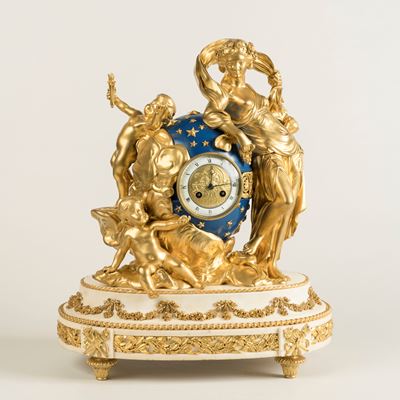 An Impressive Marble and Gilt Bronze Mantel Clock In the Louis XVI Manner
