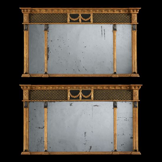 A Rare Pair of Regency Landscape Overmantle Mirrors  In the Egyptian Manner