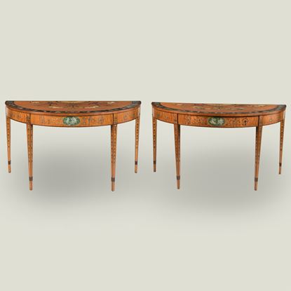 A Fine Pair of Neoclassical Painted Satinwood Console Tables