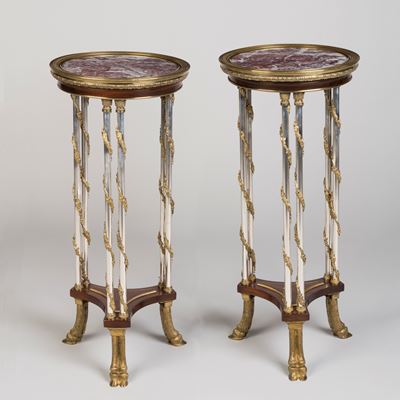 A Pair of Ormolu and Steel Gueridons In the manner of Bernard Molitor