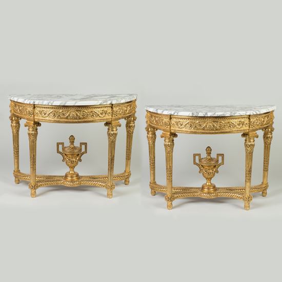 An Important Pair of Stately Console Tables In the Louis XVI Manner