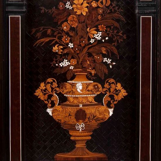 An Important Pair of Ebony, Ivory Inlaid and Marquetry Cabinets in the Louis XIII Manner Attributable to Charles Hunsinger