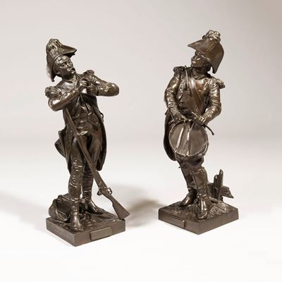 A Good Pair of Military Bronzes by Etienne-Henri Dumaige