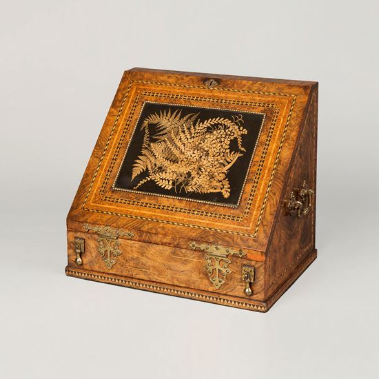 A Burr Walnut and Inlaid Travelling Writing Cabinet