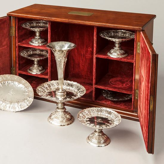 A Fine Sheffield Hall Marked Silver Table Service with Case by Frederick Elkington