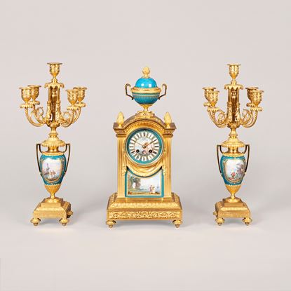 A Good French Mantle Clock Garniture By Charles Oudin, Paris
