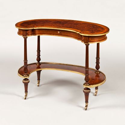 A Burr Yew Marquetry Kidney Shaped Table Attributed to Gillow & Co
