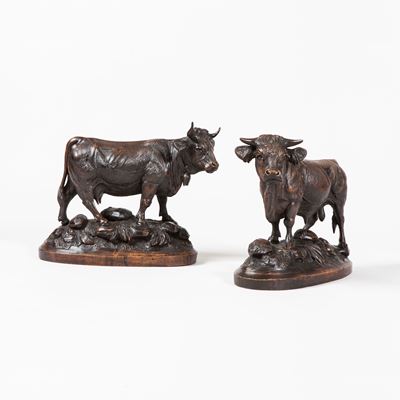 A Pair Black Forest Cattle, Probably by Johann Huggler