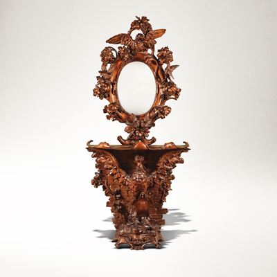 An Italian Carved Walnut Console Table & Mirror