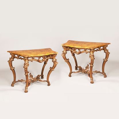 A Fine Pair of Genoese Console Tables in the Rococo Manner
