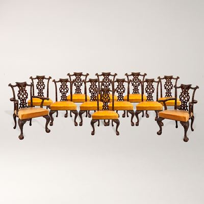 An Excellent Long Set of Carved Mahogany Dining Chairs