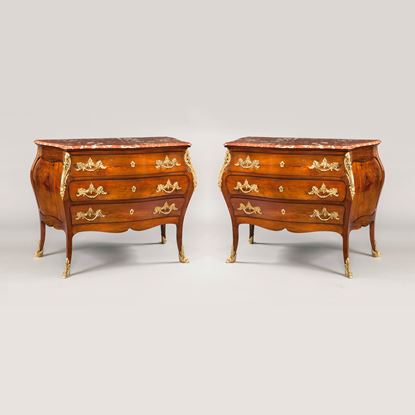 A Pair of French Antique Mahogany & Ormolu Commodes