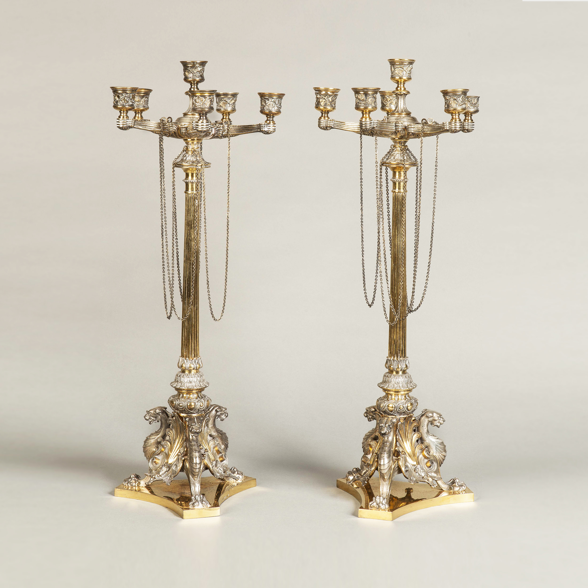 Pair of Plated and Parcel Gilt Candelabra by Elkington & Co
