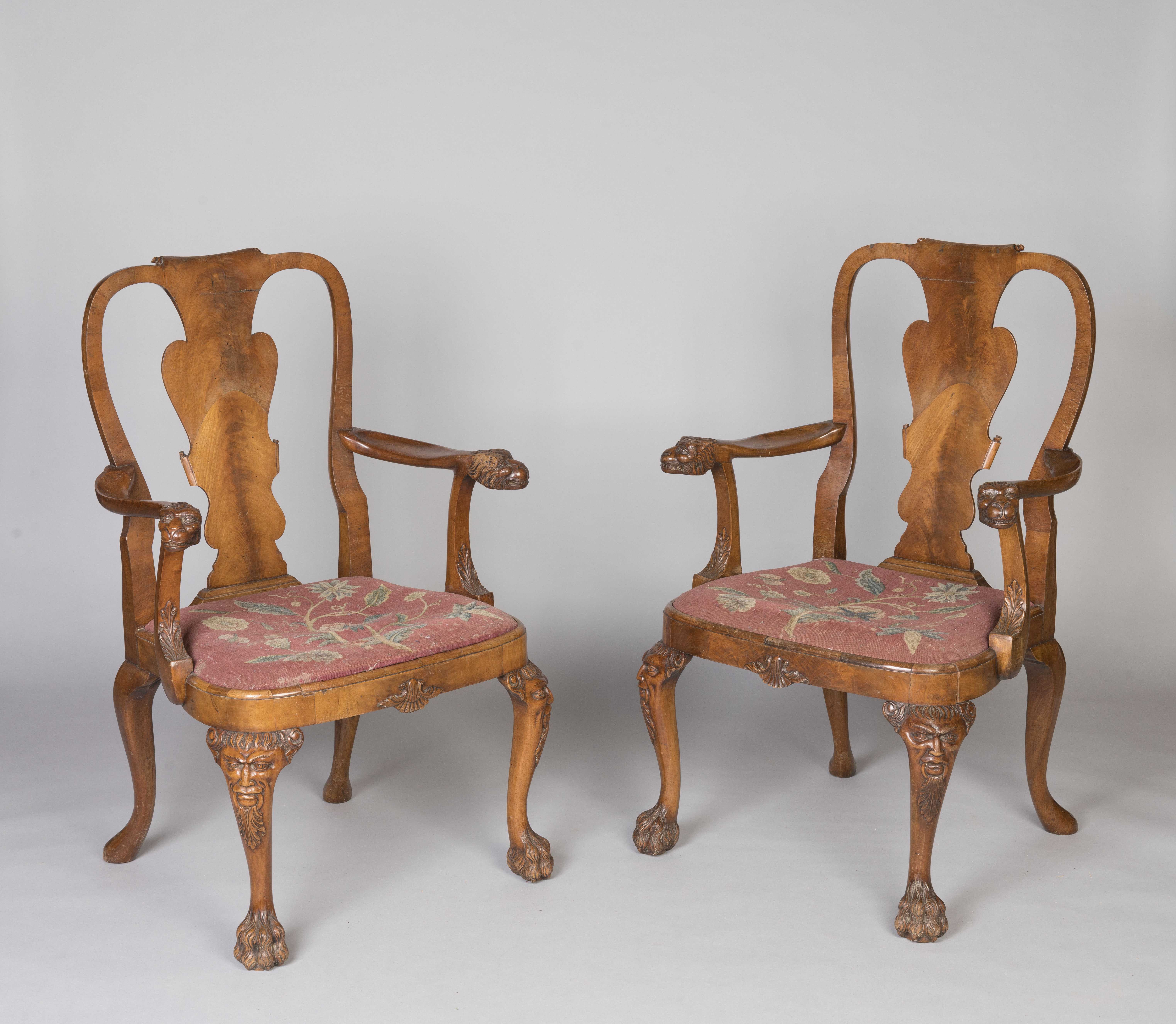 Pair of George I Style Walnut Armchairs