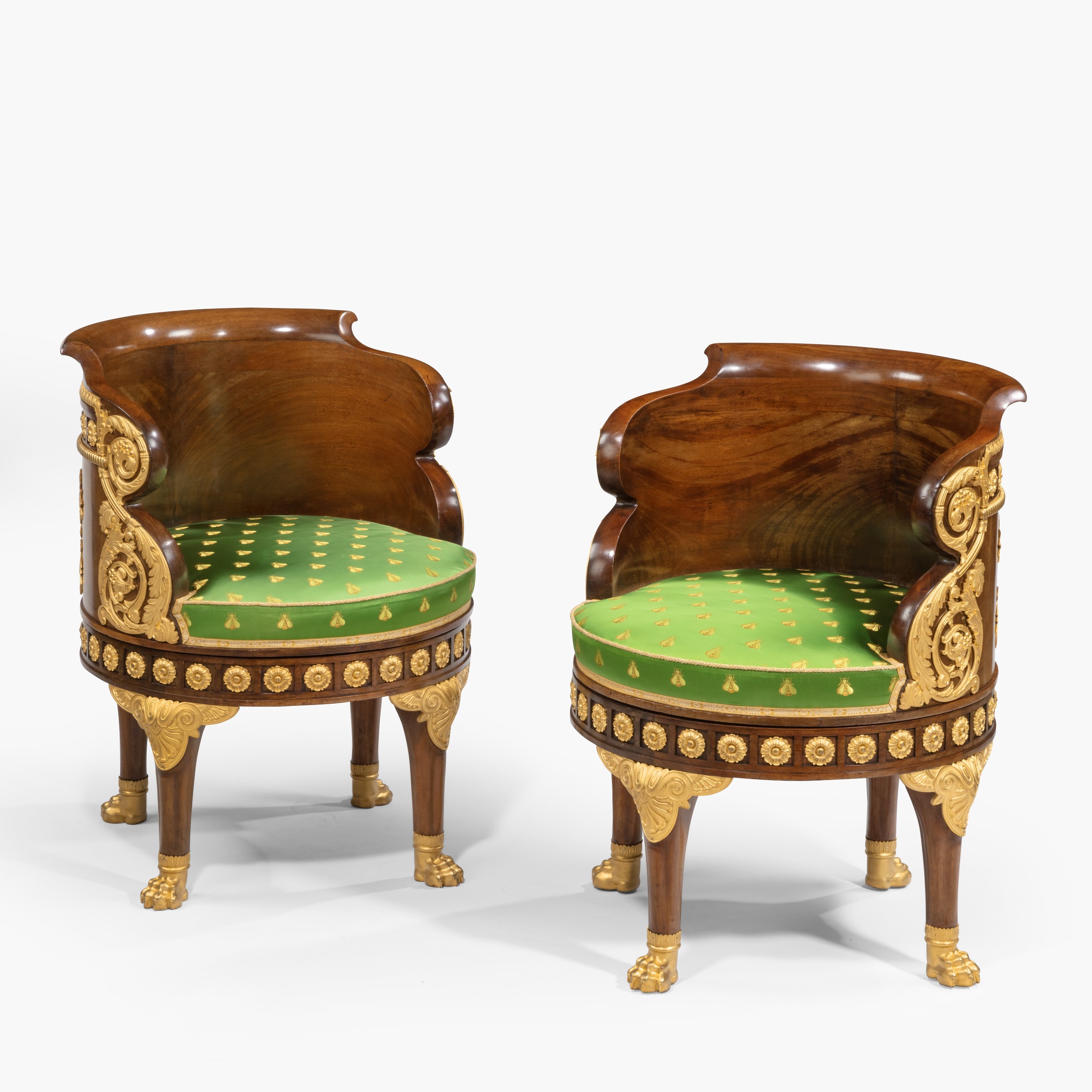 A Pair of Ormolu-Mounted Fauteuils de Bureau of the Napoleon III Period