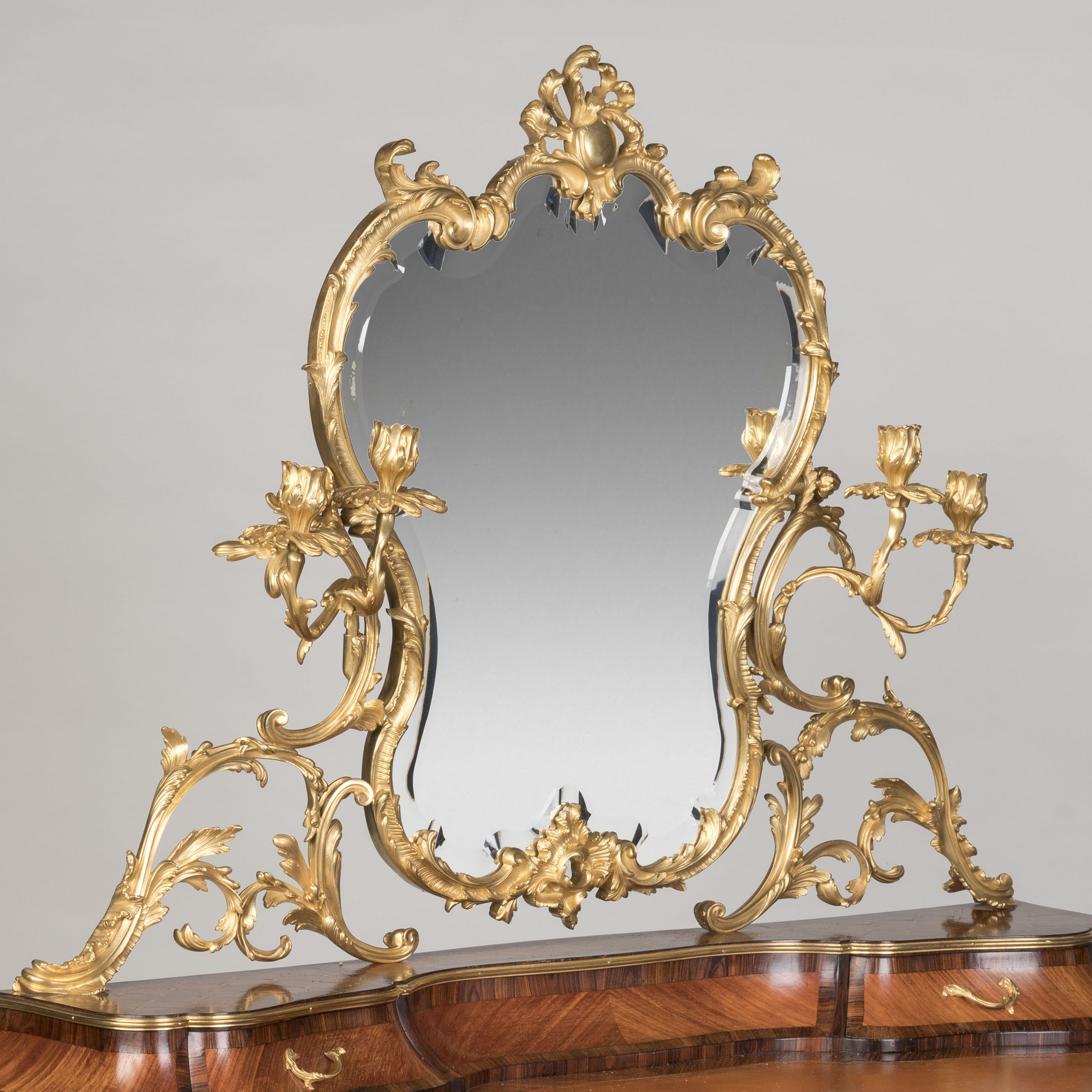An Elegant Ormolu-Mounted Tulipwood Dressing Table In the Louis XV Style