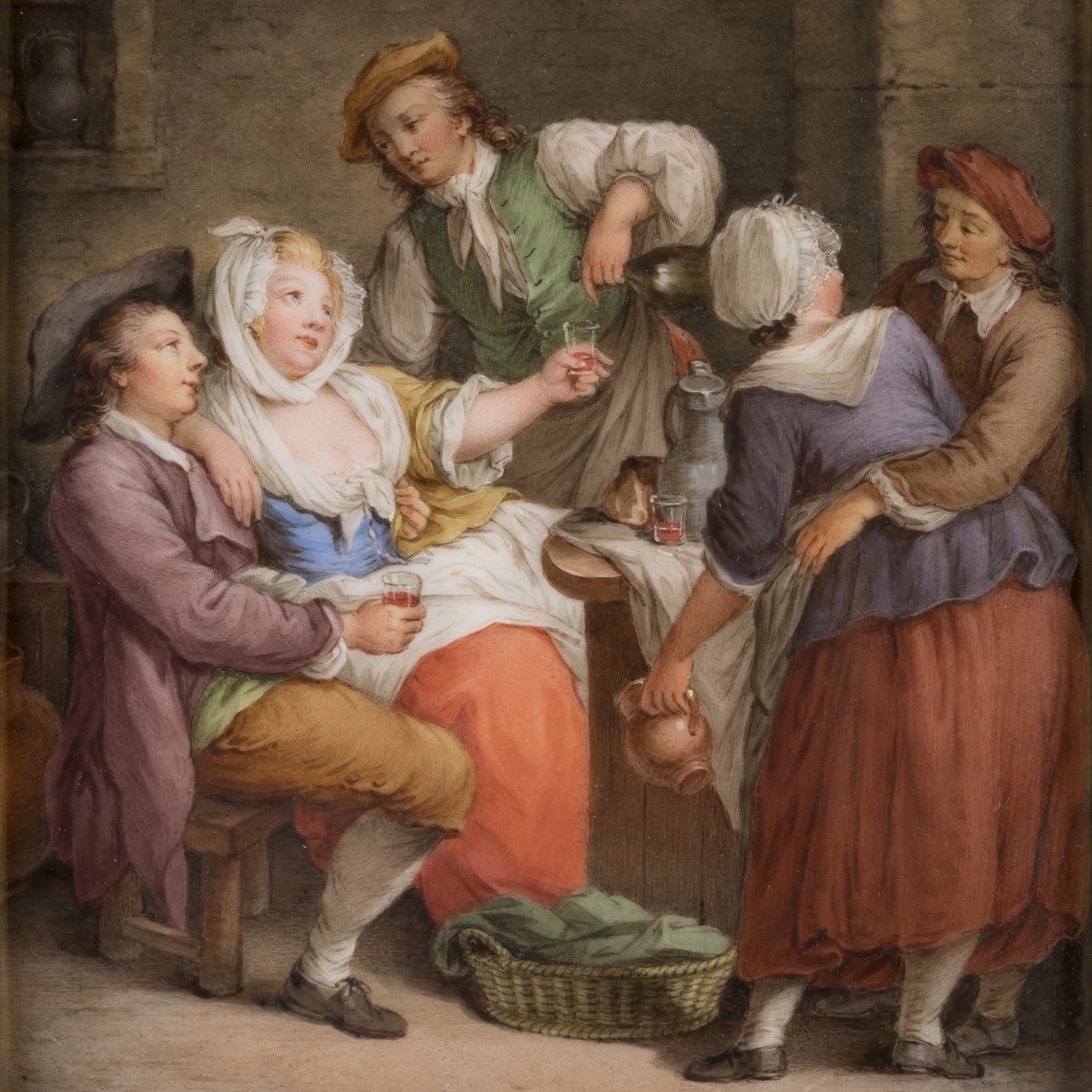 A Fine Pair of Framed Porcelain Plaques Of Tavern Scenes By Jean-Pierre Feuillet