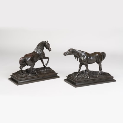 A Pair of Bronzed Equestrian Electrotypes By Pierre-Jules Mêne