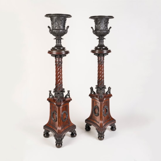An Important Pair of Late Georgian Period Patinated Bronze Mounted Torchères
