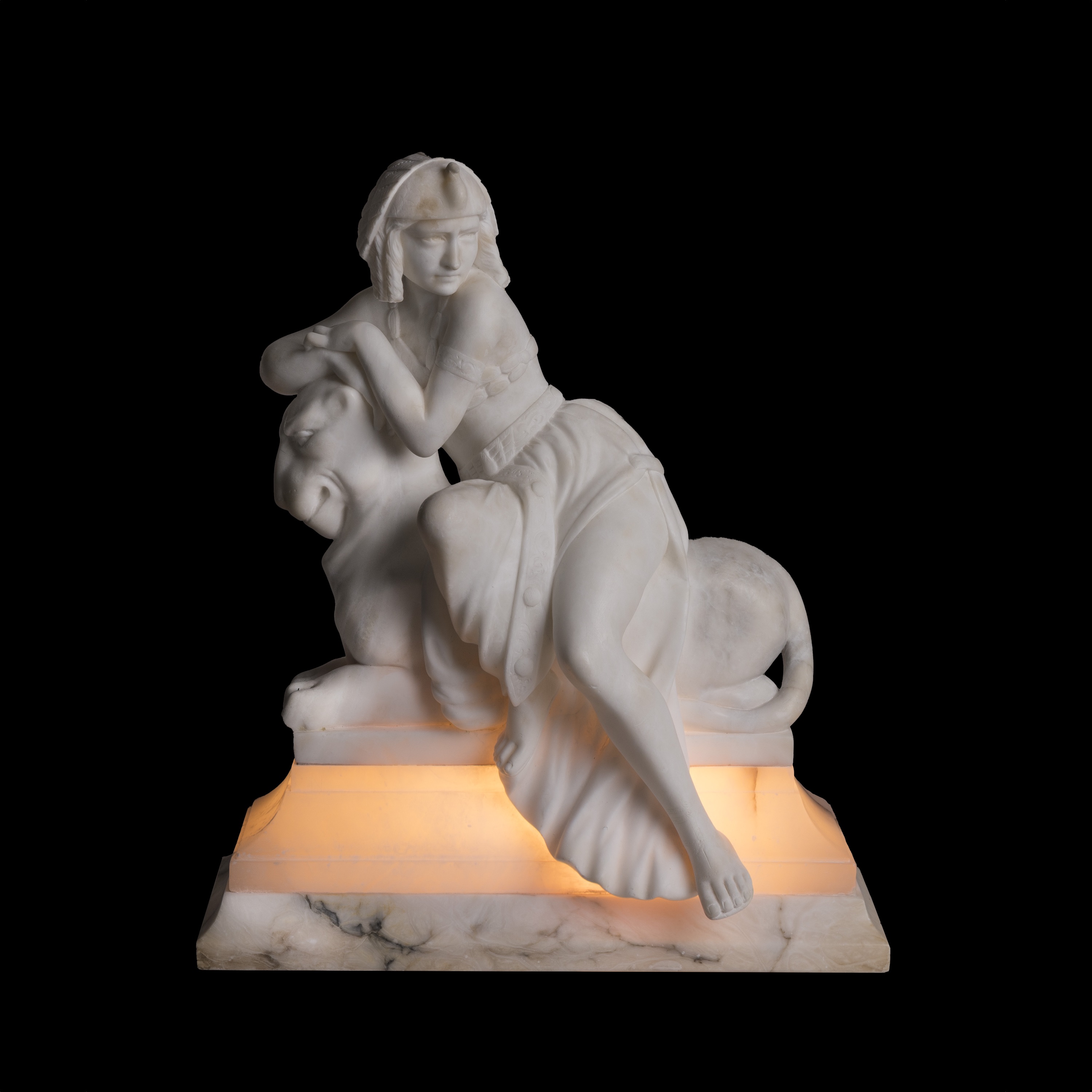 A Finely Carved Alabaster Figural Lamp in the Egyptian Revival Style